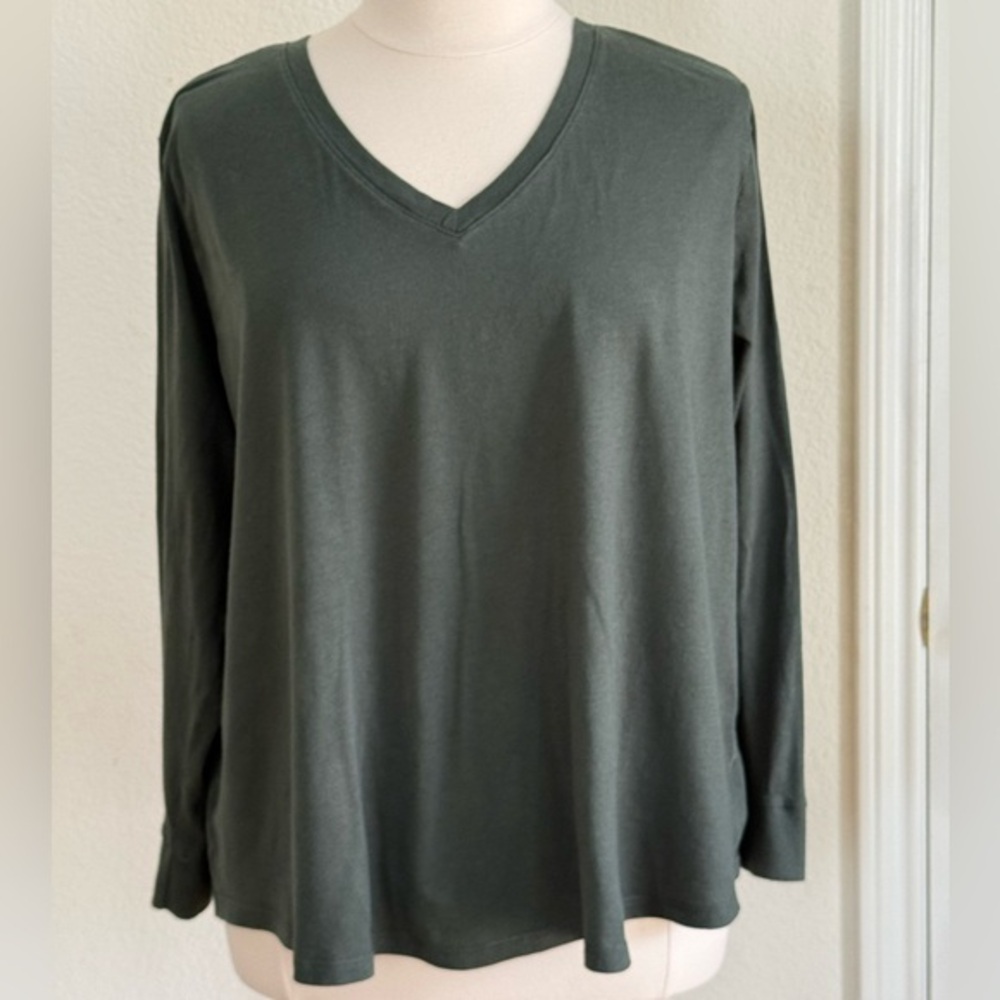 Terra & Sky V-Neck Long Sleeve Top - Evergreen 3X (24/26)